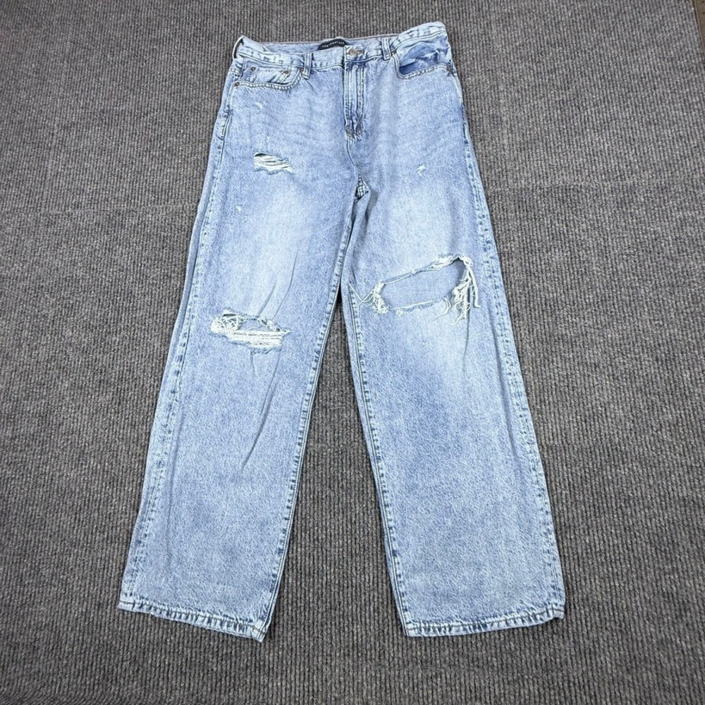 Aeropostale Baggy Distressed Light Wash Blue Jeans 33x32 BMRIPK1 9718AS22